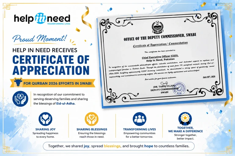 Help In Need Receives Certificate of Appreciation for Qurban 2026 Efforts in Swabi